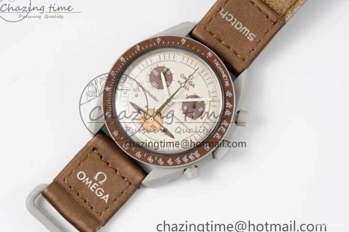 0418 Speedmaster Misson To Saturn 1:1 Best Edition Beige Dial On Nylon Strap Quartz Casual 7861